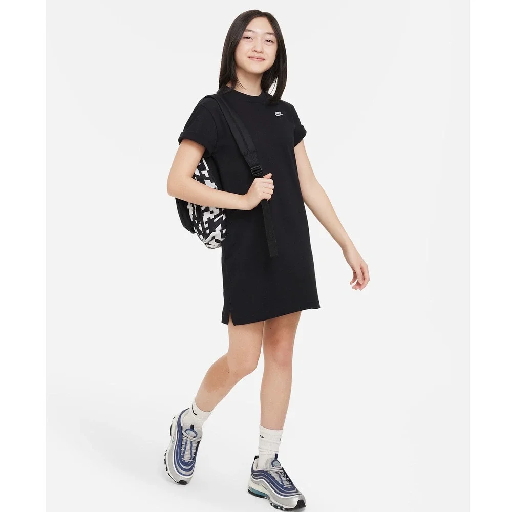 Nike T-Shirt Dress Black White Swoosh Logo‎ Girls S Preppy Minimalist Athleisure